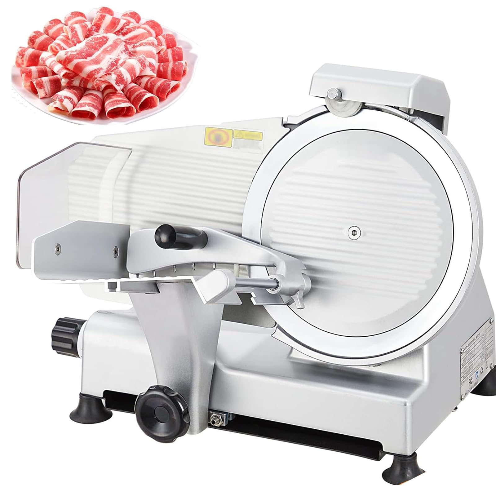 Affettatrice elettrica per Carne, in Acciaio Inox, Spessore Regolabile da 0 a 15 mm per Carne, Formaggio, Roast Beef, Verdure, Macchina da Taglio Professionale per Uso intensivo.