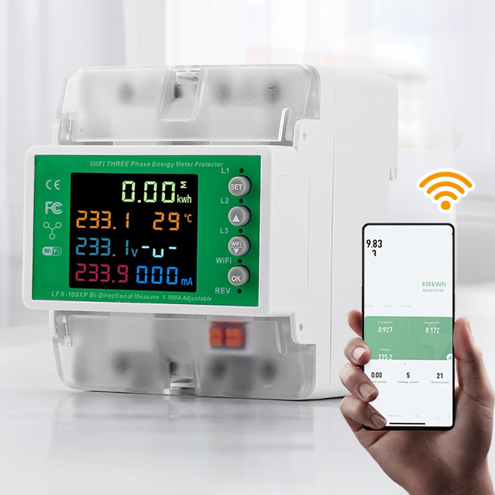 3-fazowe Zabezpieczenie Licznika Energii 100 A, Inteligentny Wyłącznik Automatyczny WiFi, Zabezpieczenie Przed Wyciekiem z Regulowanymi Ustawieniami, Idealne do Przemysłowych Komercyjnych