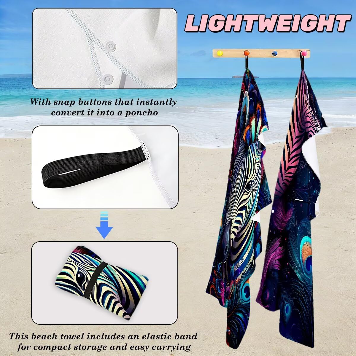 Ręcznik plażowy XXL, 90 x 200 cm, zestaw 2 szt., z mikrofibry, ręcznik plażowy, zebra, szybkoschnący, do sauny, fitness, bez piasku, ręcznik plażowy, do sauny, duży ręcznik kąpielowy, prezent dla