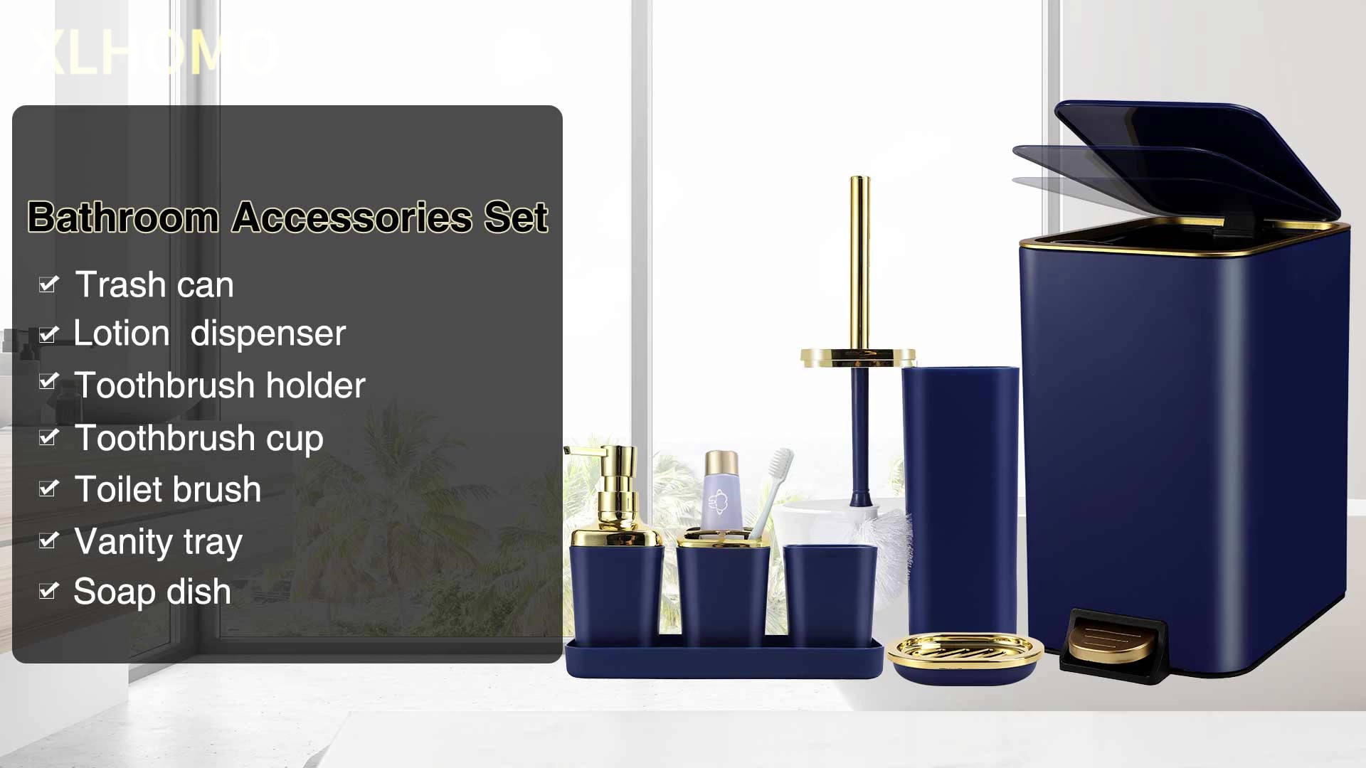 Amazon.com: XLHOMO Navy Blue Bathroom Accessories Set 8 Piece Navy