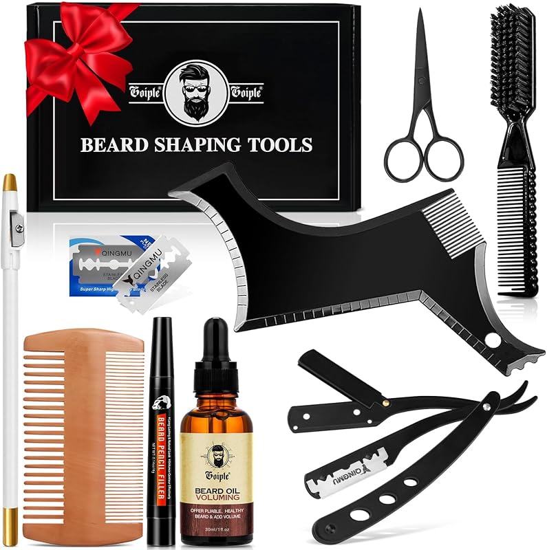 Kit de cuidados para barba WOZUTUNT com navalha, guia de modelagem, pente, tesouras e óleo