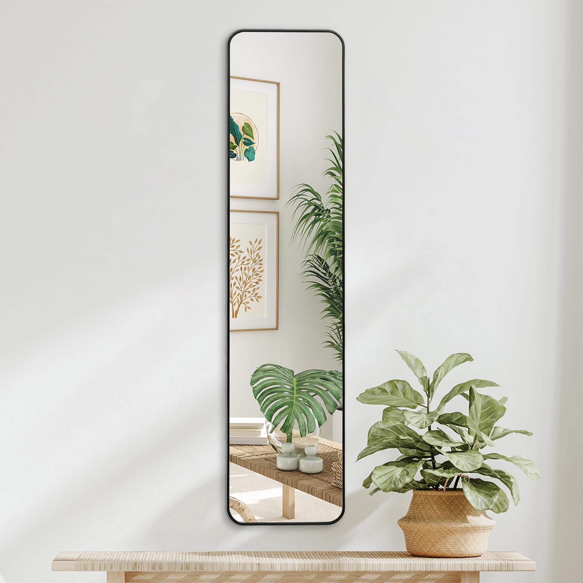 Americanflat 35x150 cm Black Full Length Mirror for Walls - Long Mirror for Bedroom or Living Room - Aluminium Framed Full Body Design with Hanging Hardware
