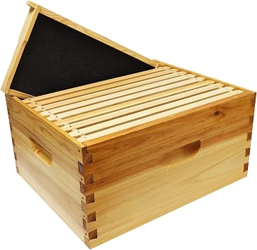 10-Frame Langstroth Deep Brood Bee Hive Box, Dipped in Beeswax, Includes Wooden Frames & Waxed Foundations, Unassembled for Beginner Beekeepers