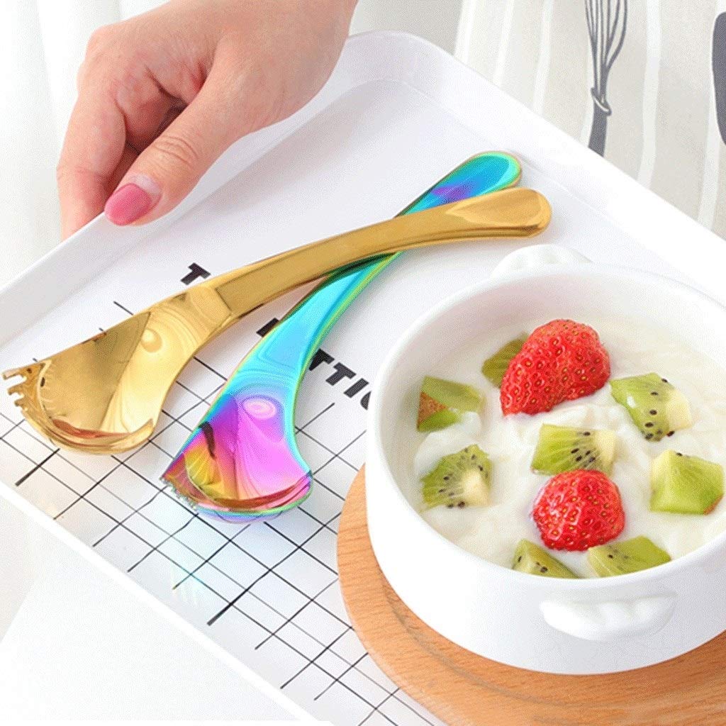 cuillère Couverts en acier inoxydable multifonction de fourchette et une cuillère colorée combo, spaghetti salade Dessert steak ensembles Heavy Duty Flatware (8 piece set), 7.1in * 1.7in cuillère à so