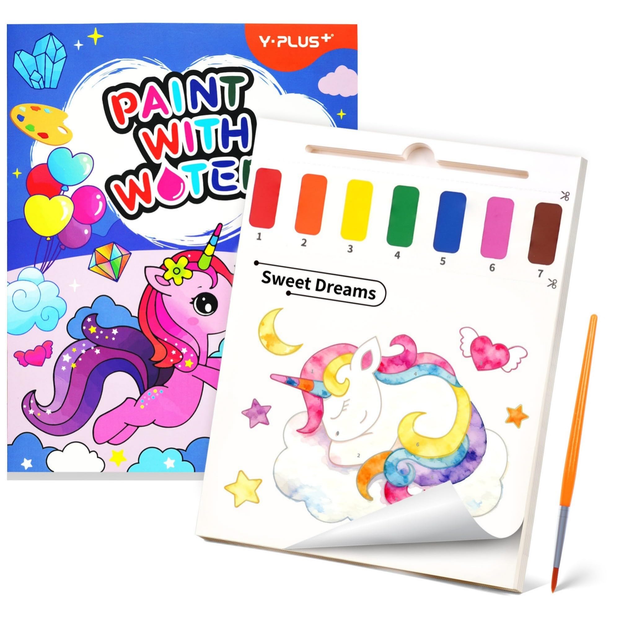 YPLUS Malbuch mit Wasserfarben für Kleinkinder, Aquarell-Malpapier für Kinder im Alter von 1–3, 2–4, magisches Buch, Kunsthandwerksgeschenk zum Zeichnen – Einhorn