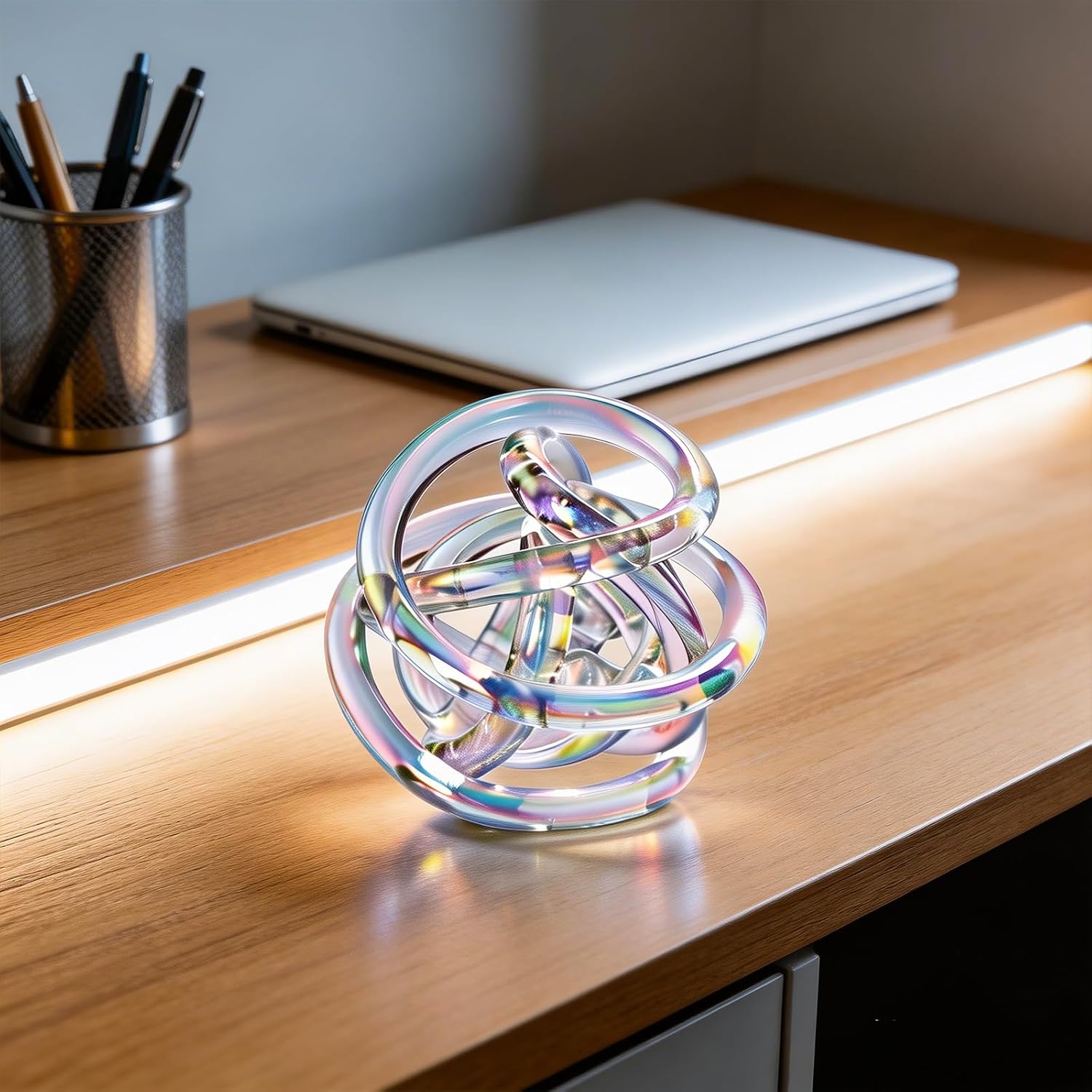 Glass Knot Teal Decor Ball - 5 Inch Hand Blown Infinity Sculpture Orbit Home Decor Table Decoration Interio Art