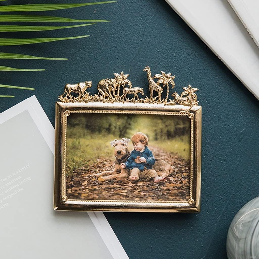 Photo Frame Luxury Retro Golden Elephant Frame Creative Animal Metal Photo Frame for Children Photo Home Decoration Decoration Gift Display Pictures(B)