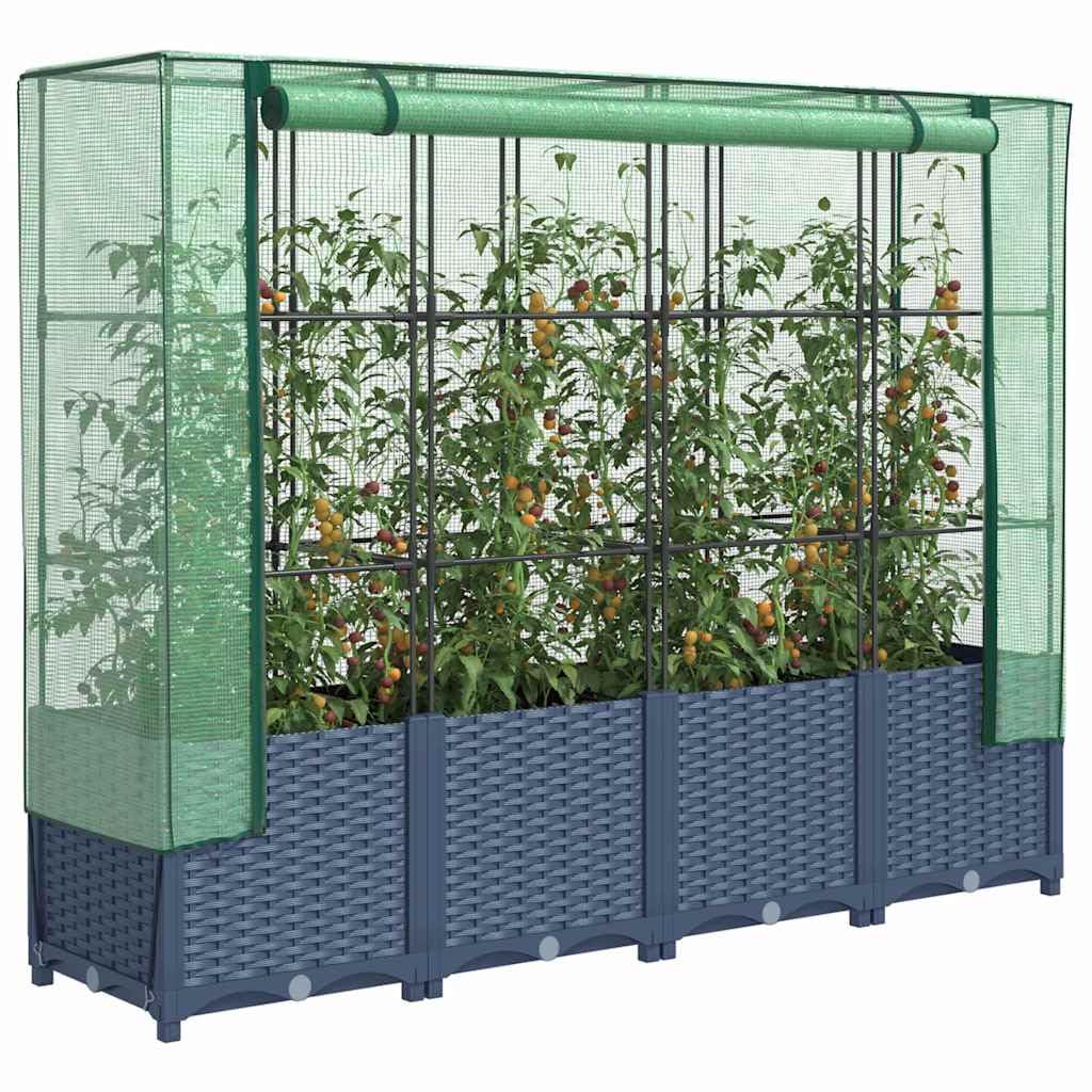 JHQHSM Raised Bed with Greenhouse Cover Rattan Look 160x40x138 cm Polypropylene Frame Water-Resistant Polyethylene Cover for Plants Vegetables Herbs Flowers