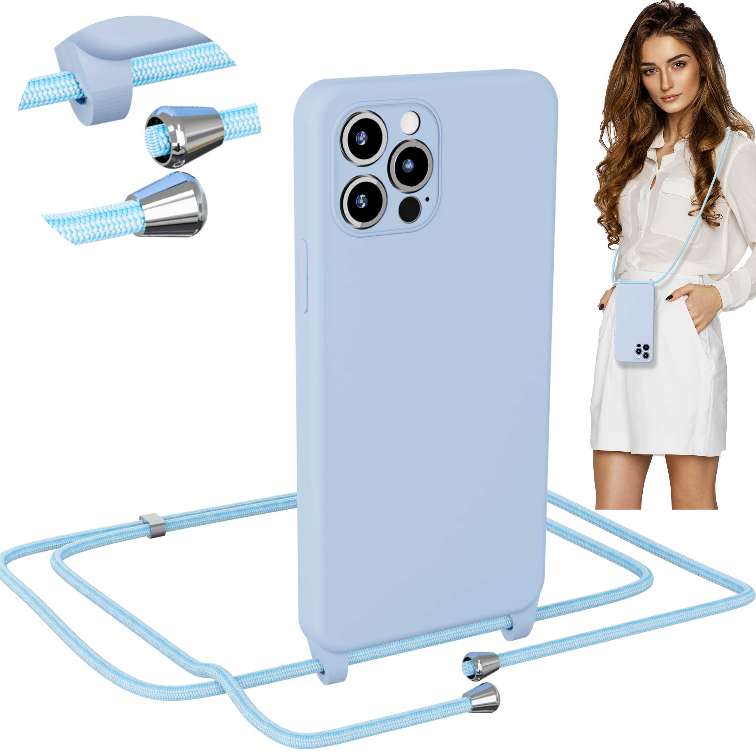 Blaspins Crossbody Strap Phone Case for iPhone 14 Pro, Adjustable Rope, Belt Neck Lanyard, String Detach Lanyard, Drop Proof Sturdy, Wrist Hand Free Protective Cover 6.1 inch 14 Pro - Blue