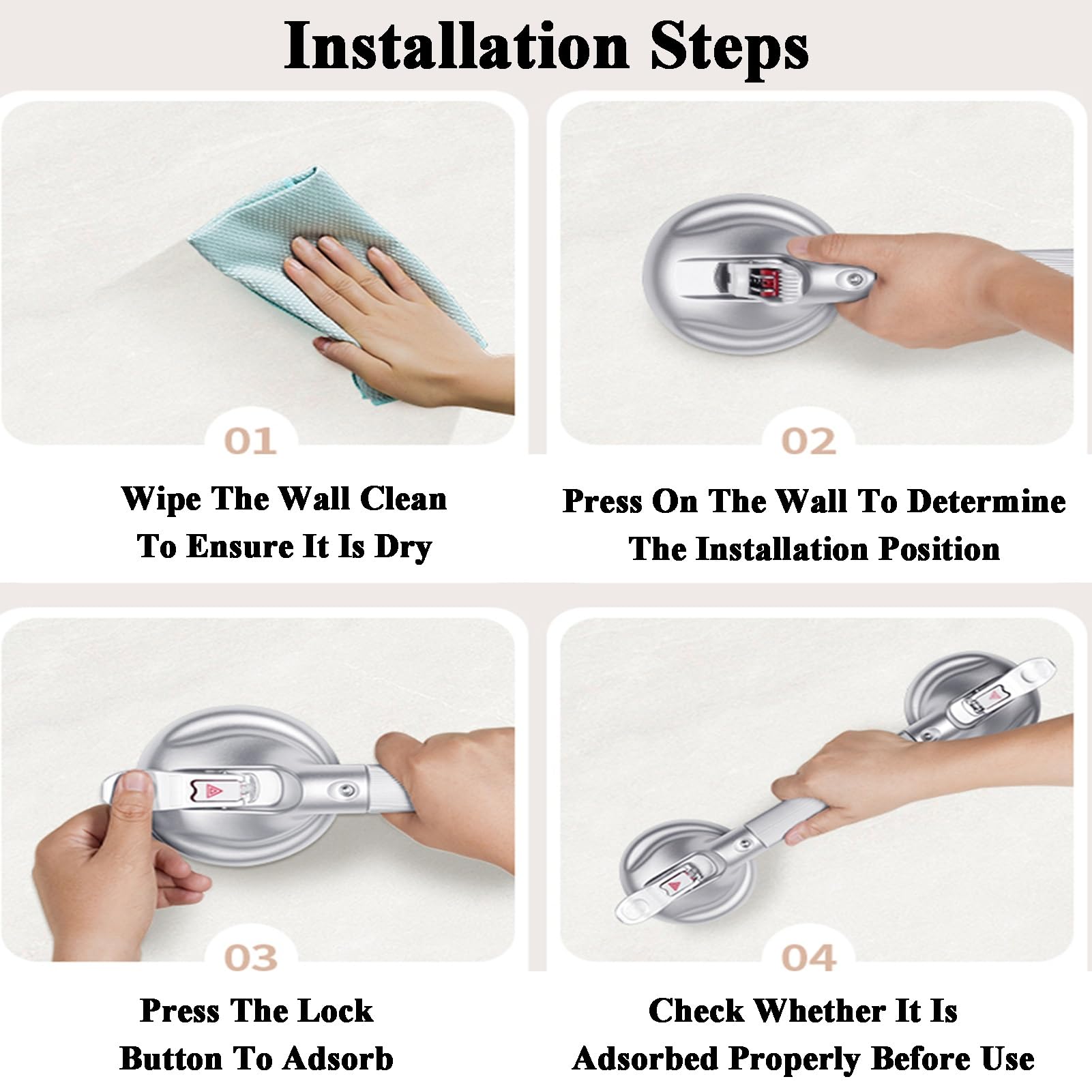Barras De Apoyo Con Ventosa For Baño, Asideros For Ducha For Personas Mayores, Capacidad De Carga Aproximada De 100 Kg, Bañeras, Duchas E Inodoros.(L-39cm)