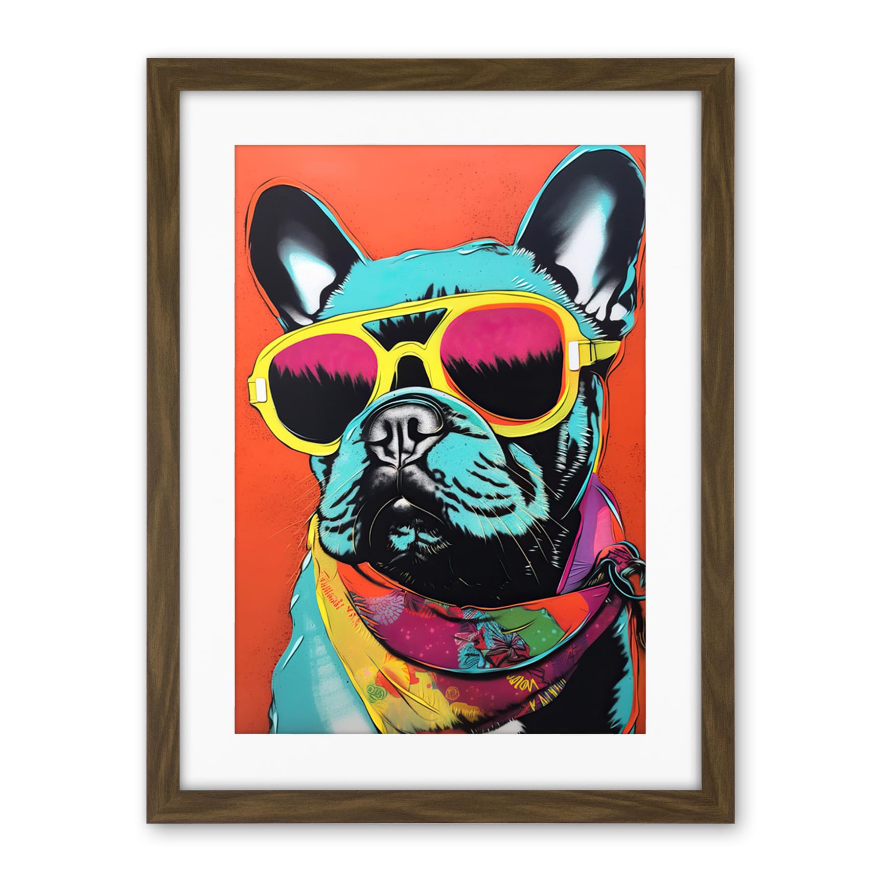 Artery8 French Bulldog Wearing Sunglasses and Bandana Artwork Framed Wall Art Print 18X24 Inch