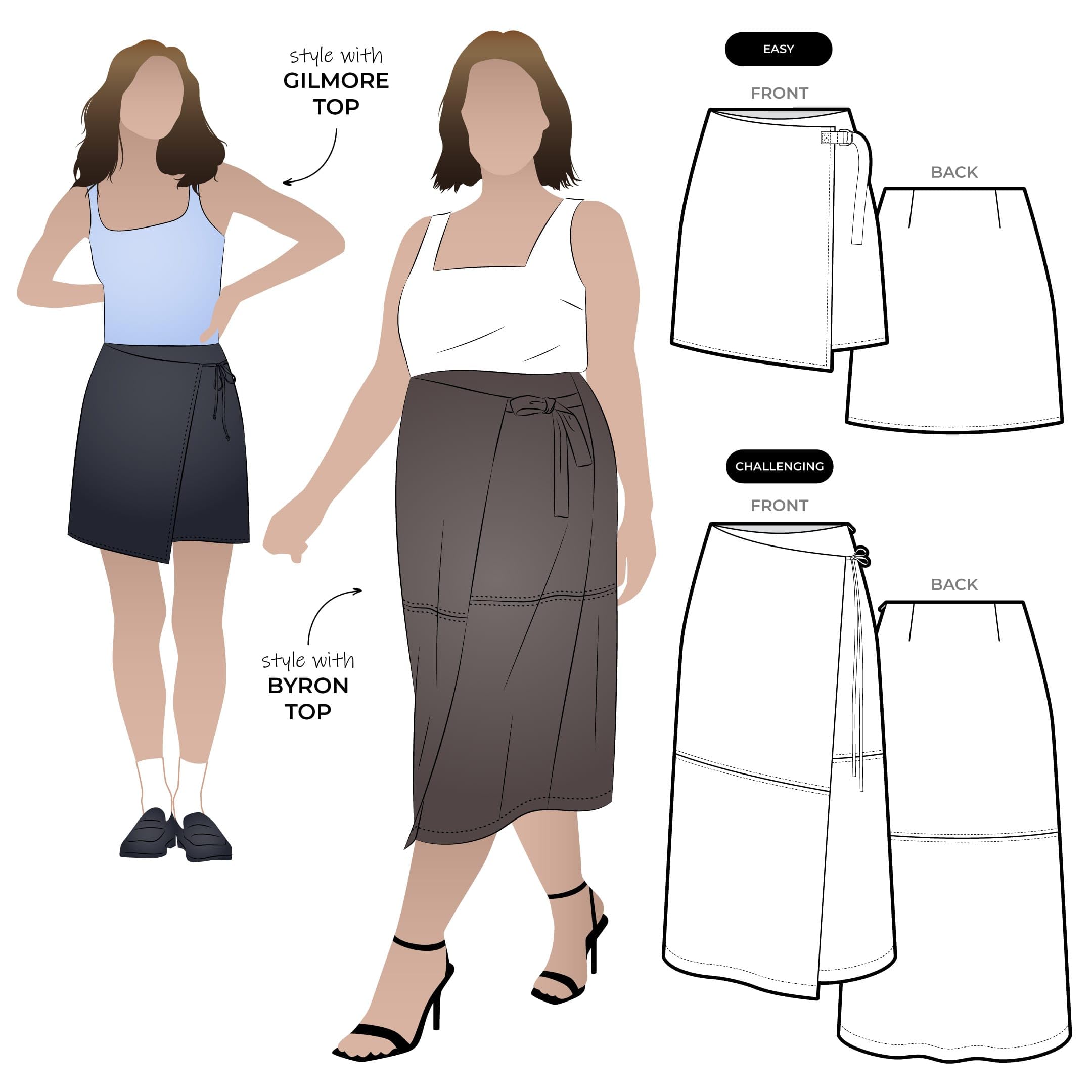 Style Arc Sewing Pattern - Octavia Woven Wrap Skirt (Sizes 10-22)
