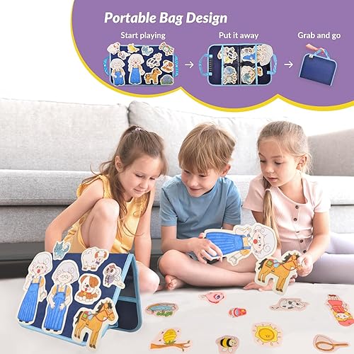 Miniatura 6 de CHEFAN Juego de 4 tablas de fieltrofranela, piezas de fieltro precortadas para niños en edad preescolar, anciana que se tragó una mosca, el gran