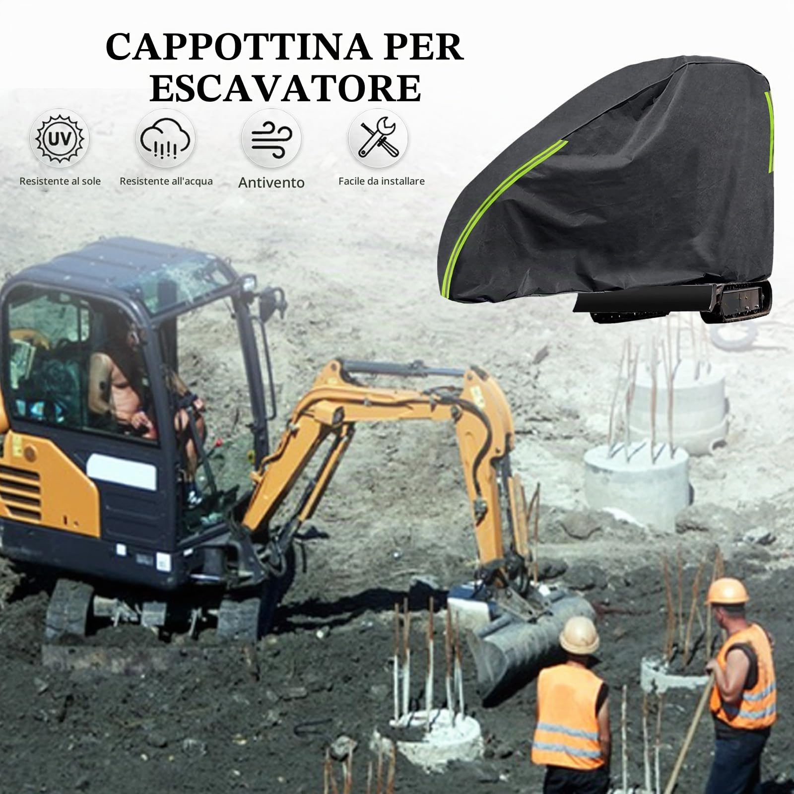 Copertura Dell'escavatore, Copertura 420D Per Miniescavatore 800-1600kg, Telone Traspirante Impermeabile Dell'escavatore, Mini Escavatore Contro Pioggia, Neve, Vento, Radiazioni UV
