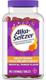 Heartburn Relief and Gas Relief Chews Antacid Tablets for Acid Indigestion Bloating and Pressure, 180 Count, Tropical Punch