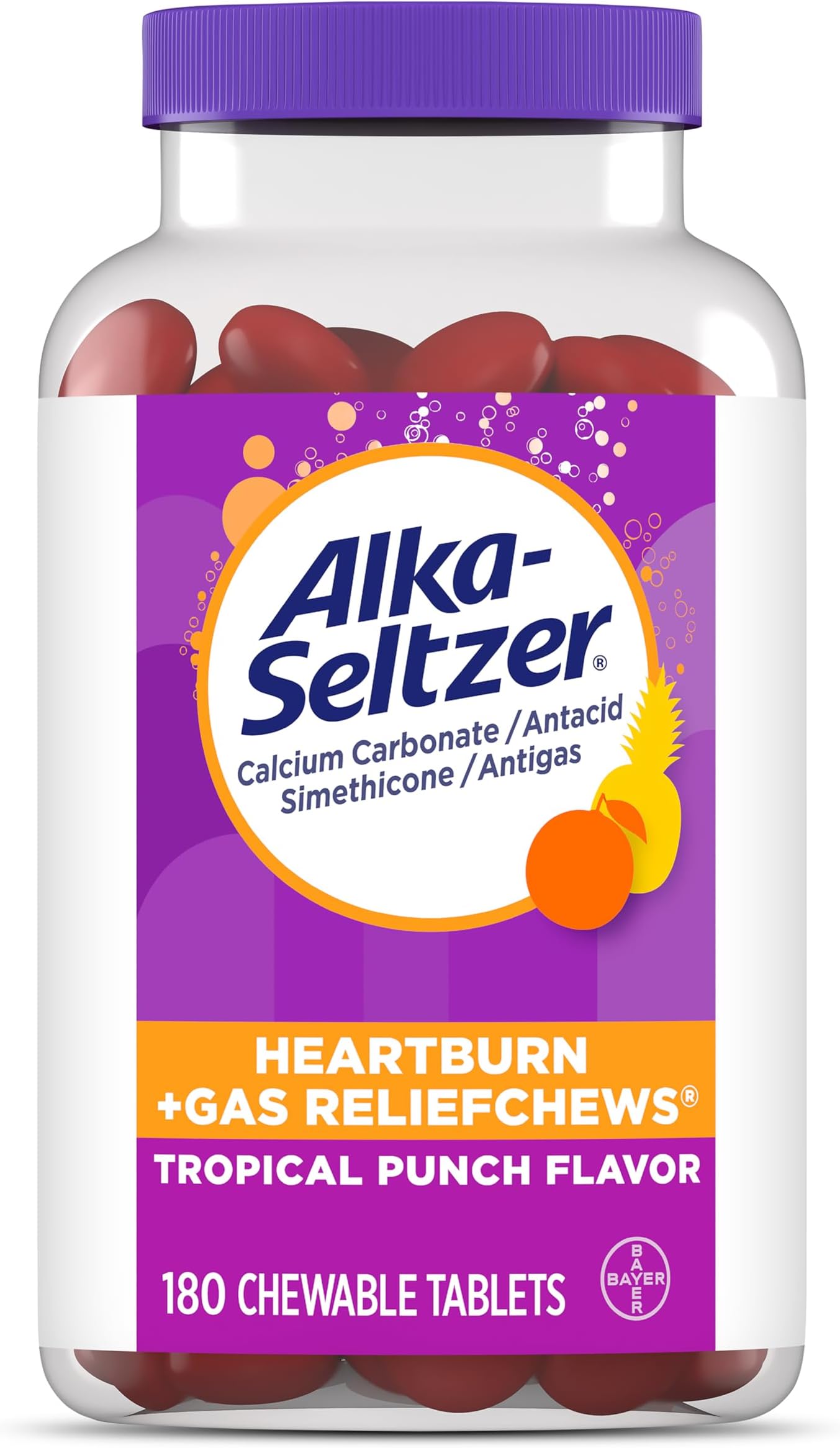 Heartburn + Gas ReliefChews, Antacid + Antigas Chews for Fast Heartburn Relief, Gas, and Acid Indigestion Relief On the Go, 180 Ct