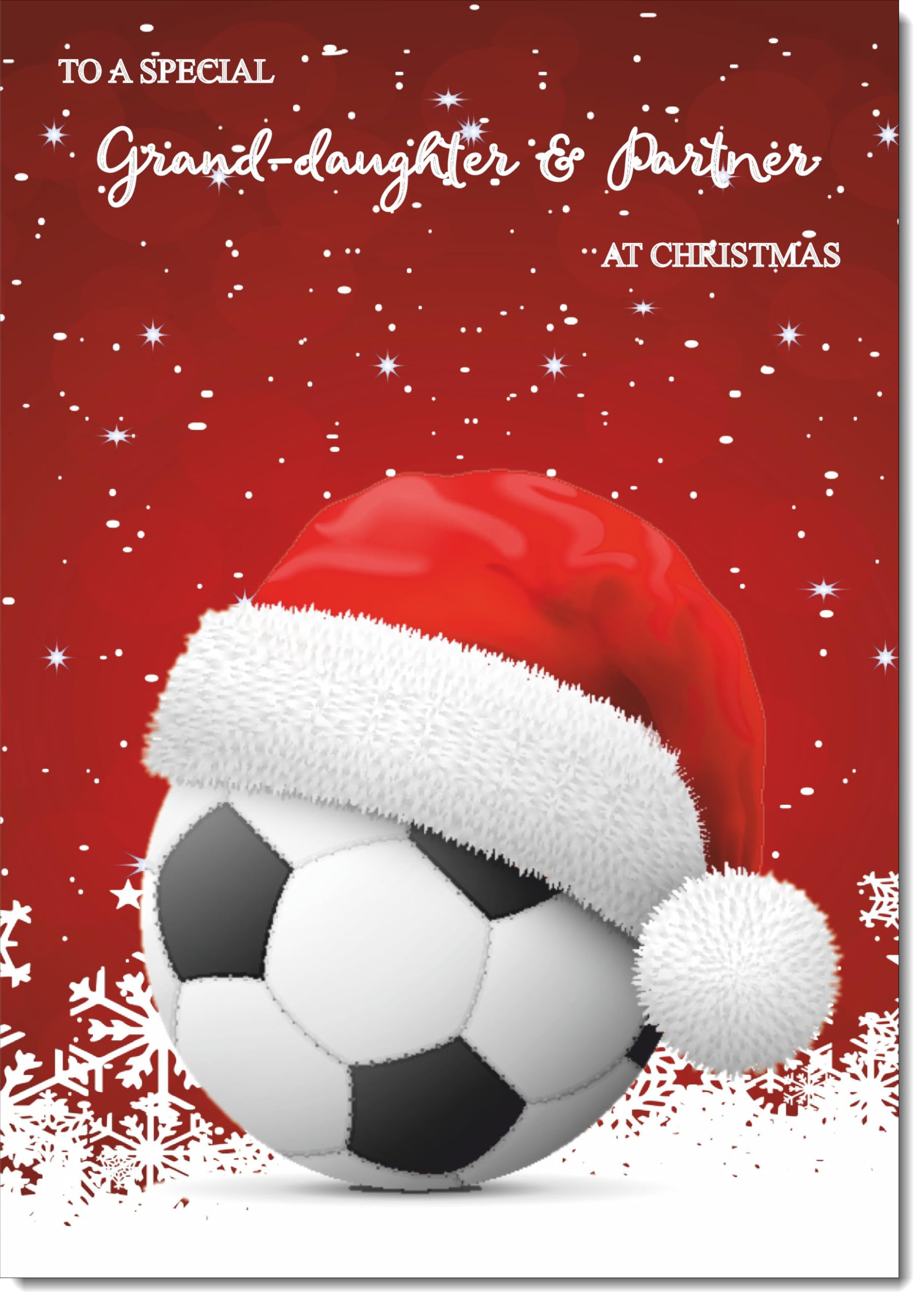 doodlecards Granddaughter and Partner Christmas Card Santa Hat Football with Red Sky Large A4 Size Christmas Card for Granddaughter & Partner with Plain Envelope โ image 1