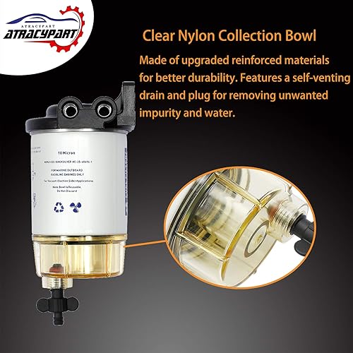Miniatura 5 de Filtro de combustible separador de agua de repuesto para motor fuera de borda marino Mercury con púas de 3/8 pulgadas x 1/4 pulgadas NPT accesorios