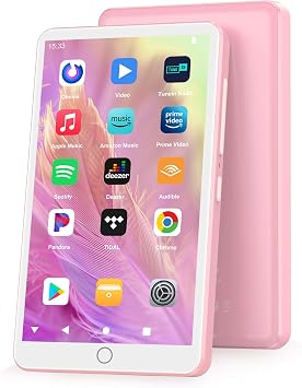144GB MP3 Player with Bluetooth and WiFi, Android 13 MP3 MP4 Players with 4" Touchscreen and Speaker, MP3 Music Players with Spotify, Audible, Amazon Music, Play Store Pink