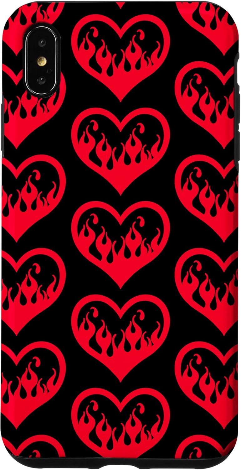 iPhone XR Valentine's Day Flames Heart Gothic Y2K Goth E-Girl Emo Red Case