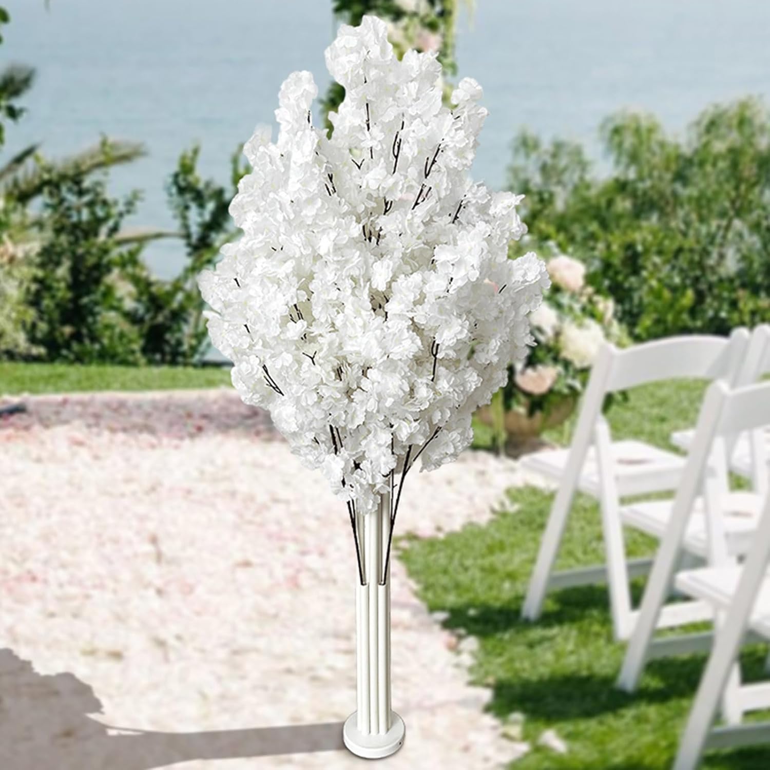 Artificial Cherry Blossom Tree with Stand, White Wedding Party Flower Tree Decoration, Everlasting Flower Tree, Wedding Party Decoration Flower Guide (White Cherry Blossoms)