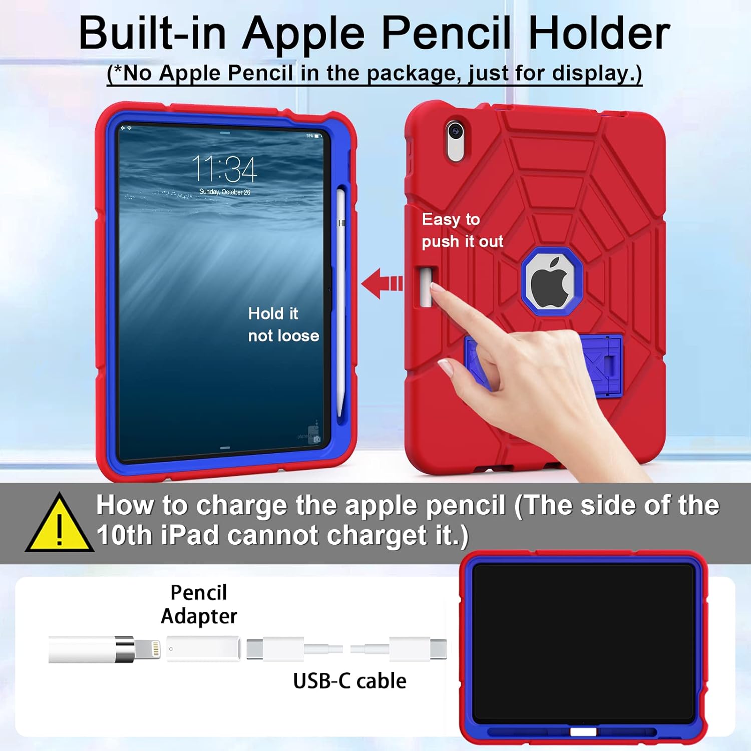 Grifobes Case for iPad 11-inch (A16) 2025 / iPad 10th Generation 2022 10.9 inch, Heavy Duty Shockproof Rugged 11th / 10 Gen Cover with Pencil Holder & Stand (Red+Blue) | 11th Generation, 2025, 2022, Heavy Duty, Shockproof, Rugged