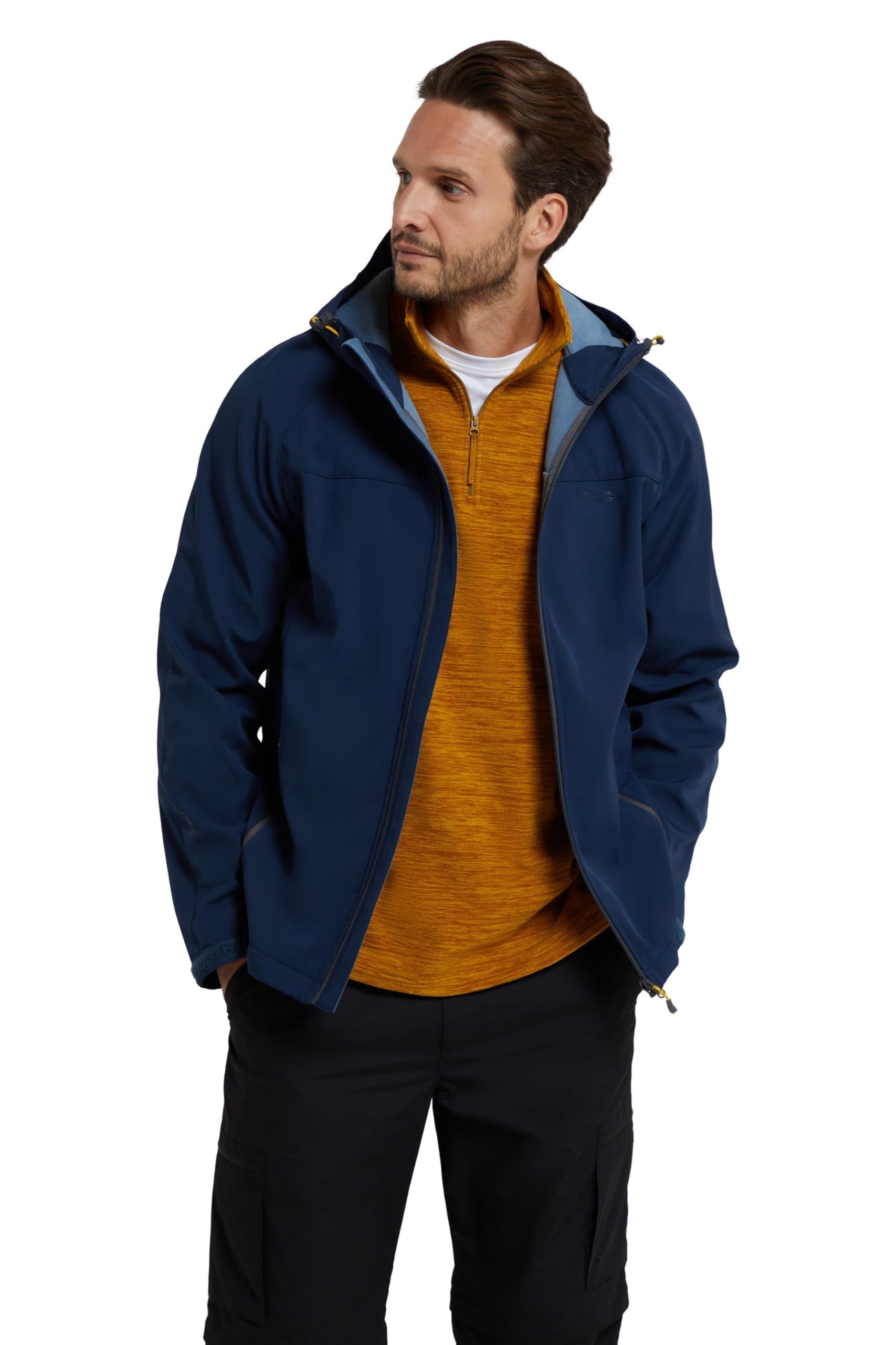Mountain Warehouse Men's Blue Exodus Softshell Jacket - Water Resistant Rain Coat With Adjustable Fit & Side Pockets - For Spring Summer, Walking, Hiking & Travel Xxs