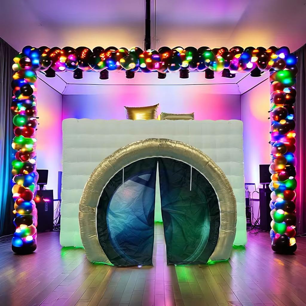 Inflatable Photo Booth Enclosure Camera Photo Booth with LED Light is Suitable for Outdoor Events, Birthday Parties, Photo Booth Backdrop for Wedding, Event, Show(Logo not Include)