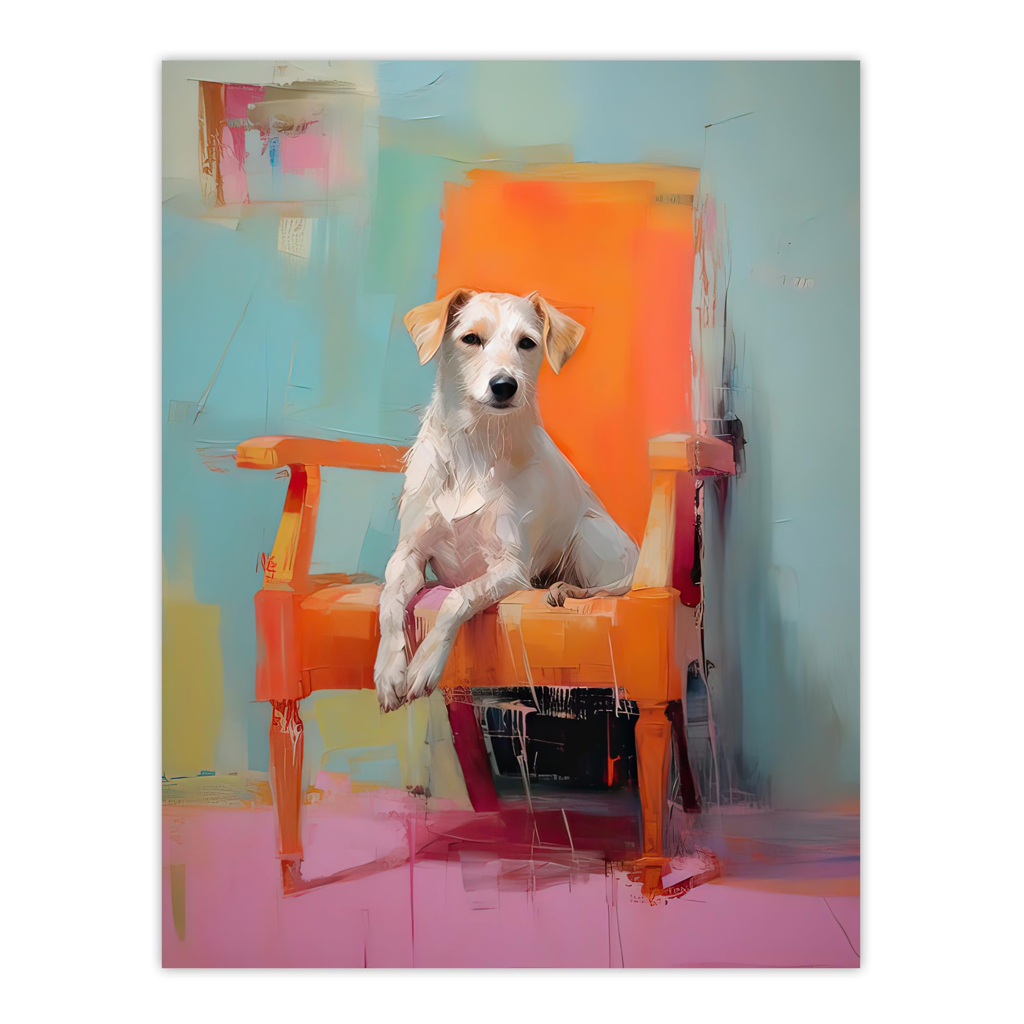 Artery8 Content Dog Portrait Resting on Orange Armchair Large Wall Art Poster Print Thick Paper 18X24 Inch