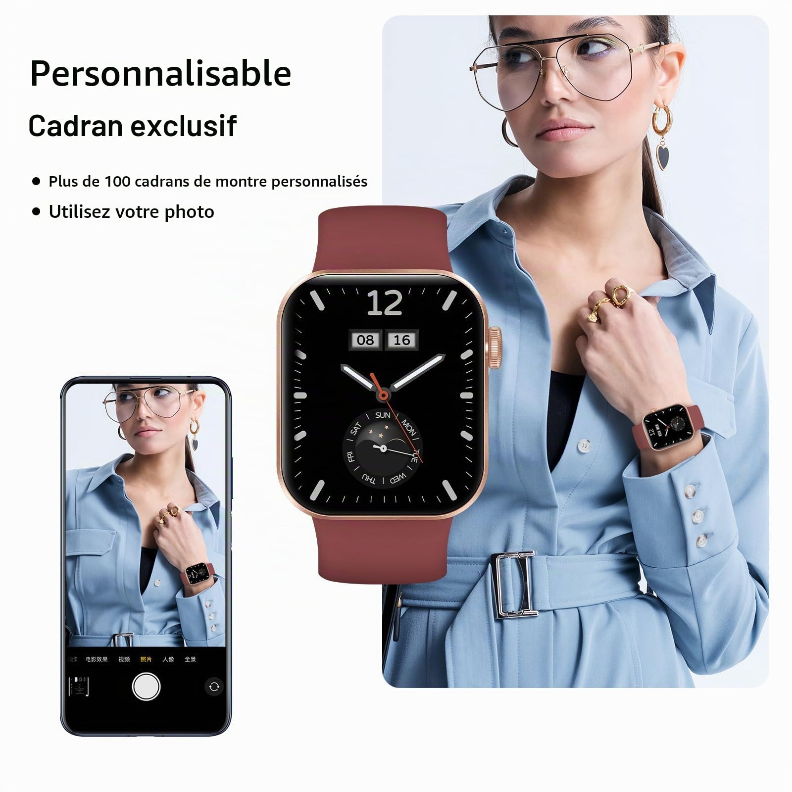 Montre Connectée Femme Homme avec Appels Bluetooth, 1.85" HD Smartwatch avec 140+ Modes Sportifs, Etanche IP68 Montre Connectee avec Podometre/Cardiofrequencemetre/Moniteur de Sommeil pour Android/iOS