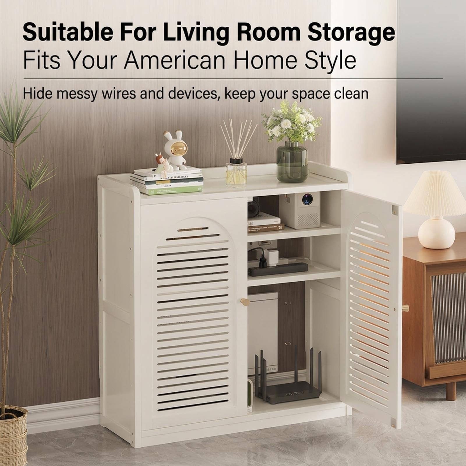 Organizador de Router WiFi de Bambú con Puertas de Persiana