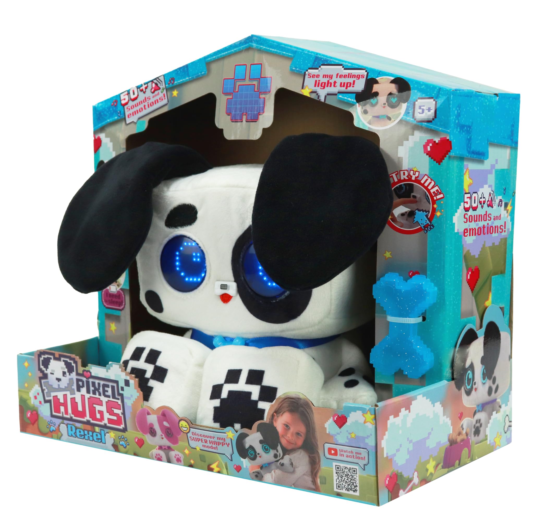 Interactive Plush Pets(BLACK & WHITE) – Ultra-Soft Puppies with Over 50 Sounds & Interactions, Pixel-Inspired, Multiple Play Modes, Meet Pinxel & Rexel, Perfect for Kids!