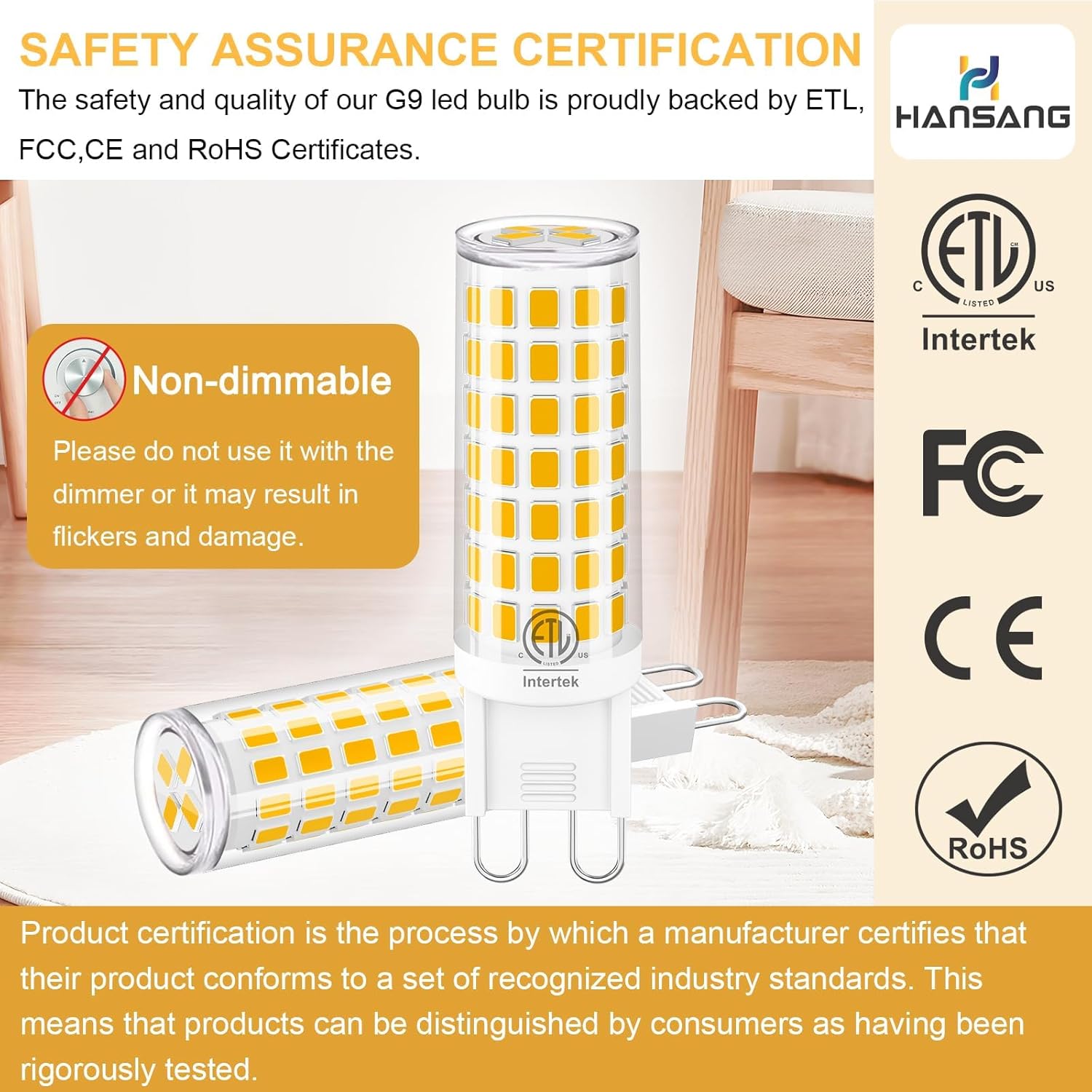 hansang 10-Pack G9 LED Bulbs 3000K Yellow, Warm White, 6W 60W Equivalent, 600LM Warm White T4 Crystal Chandelier Lights, G9 Bi-Pin Ceramic Base, Non-Dimmable