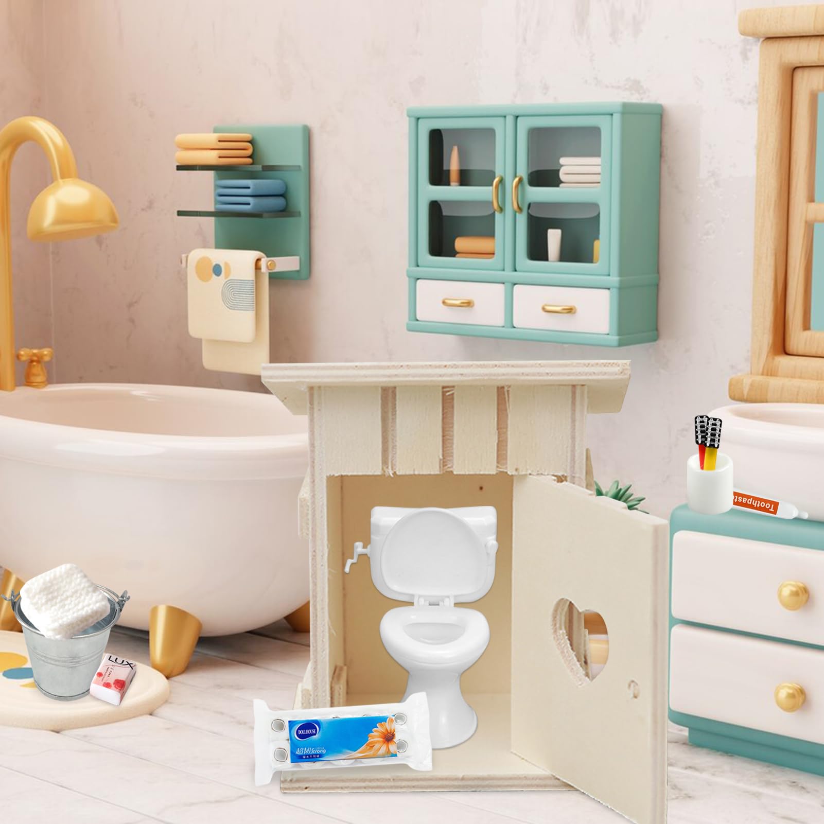 Mini-toiletartikelset, mini-badkameraccessoires voor poppenhuis