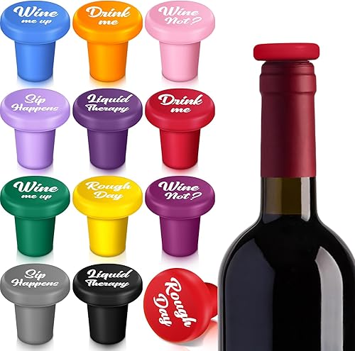 Sintuff Tapones de silicona divertidos para botellas de vino, 12 piezas, tapones reutilizables para botellas de cerveza, bebidas, cerveza, champán,