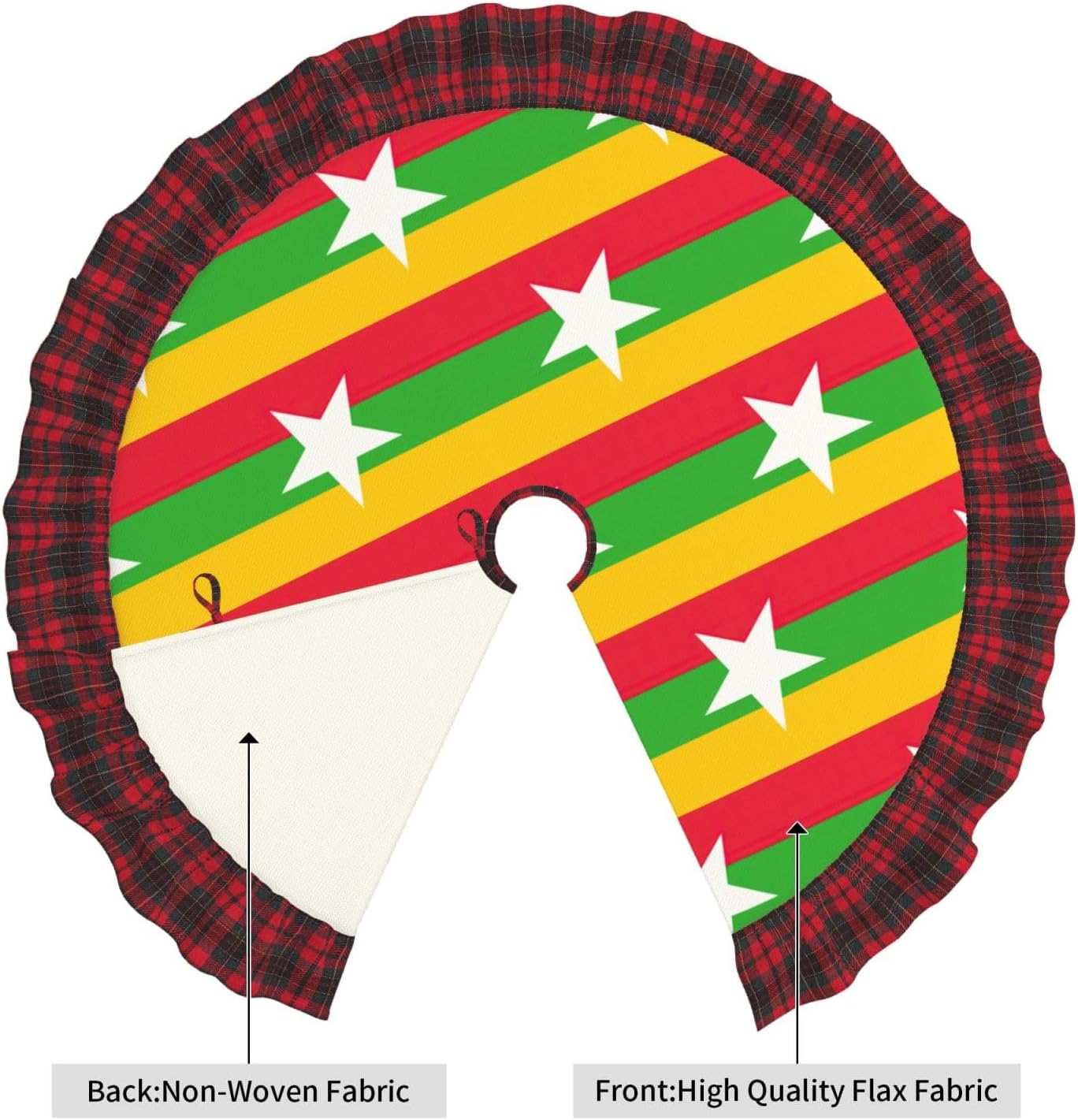 Flag of Myanmar Christmas Tree Skirt with Plaid 36 Inch, Xmas Tree Skirts for Christmas Tree Mat Decorations