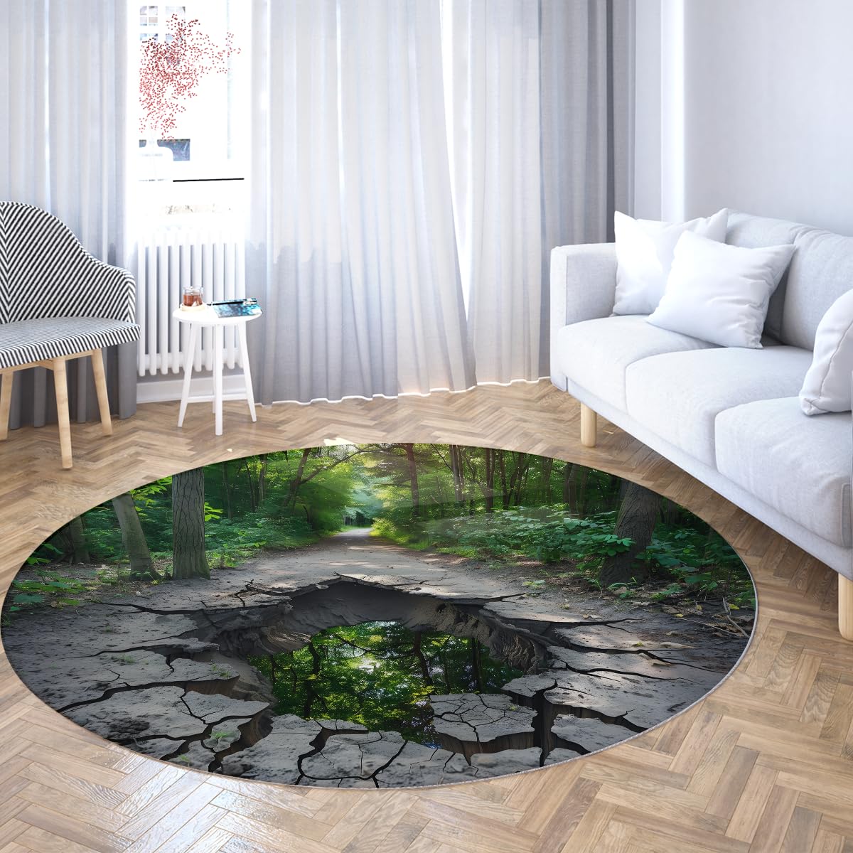 Tapis forêt 3D rond automne antidérapant : fini les sols glissants au salon