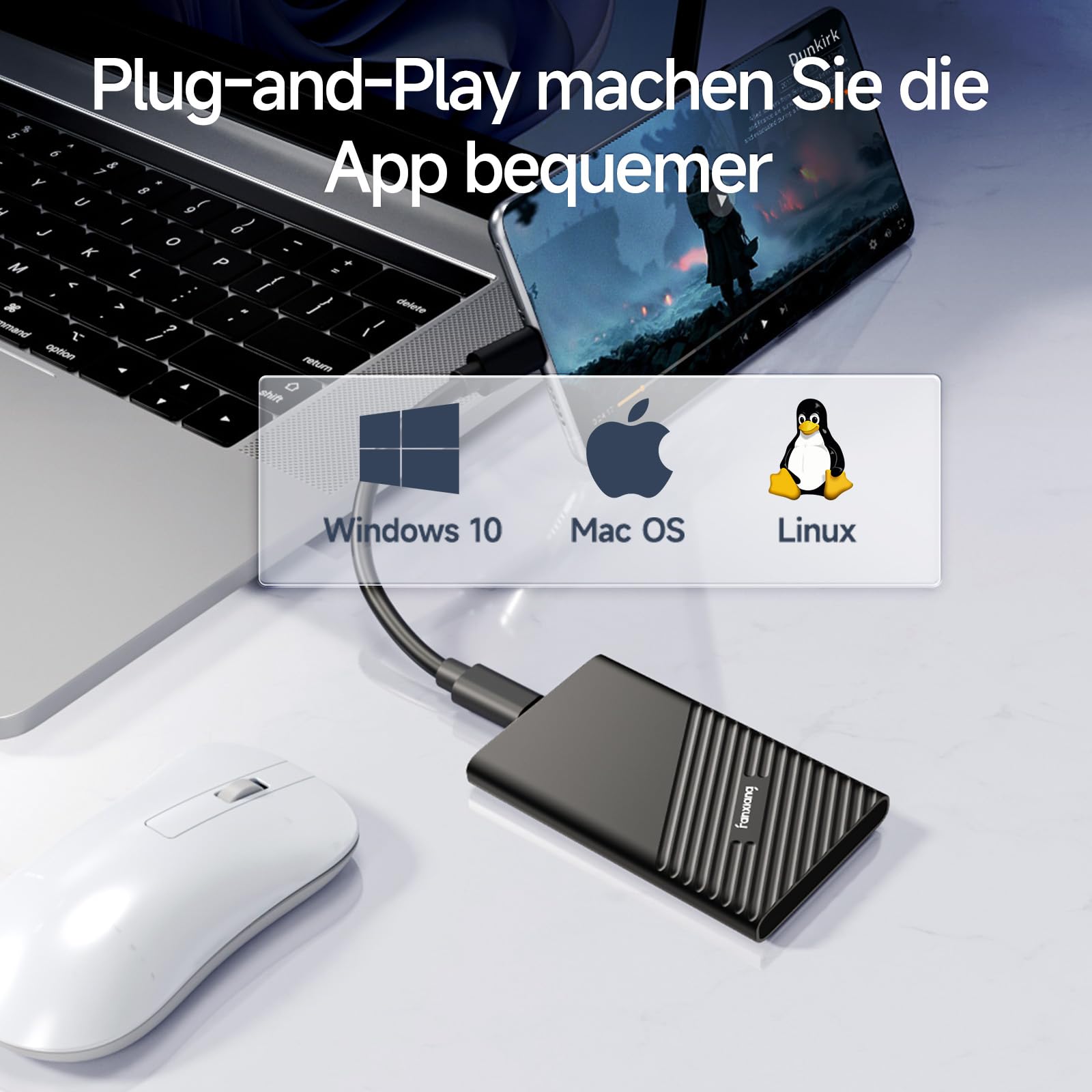 fanxiang Externe SSD 4TB Festplatte Bis zu 2000MB/s, USB 3.2 Gen.2x2 Typ C, Professional Externe SSD, Zuverlässiger Speicher für Desktops, Laptops, PC, XS Windows PS2000W