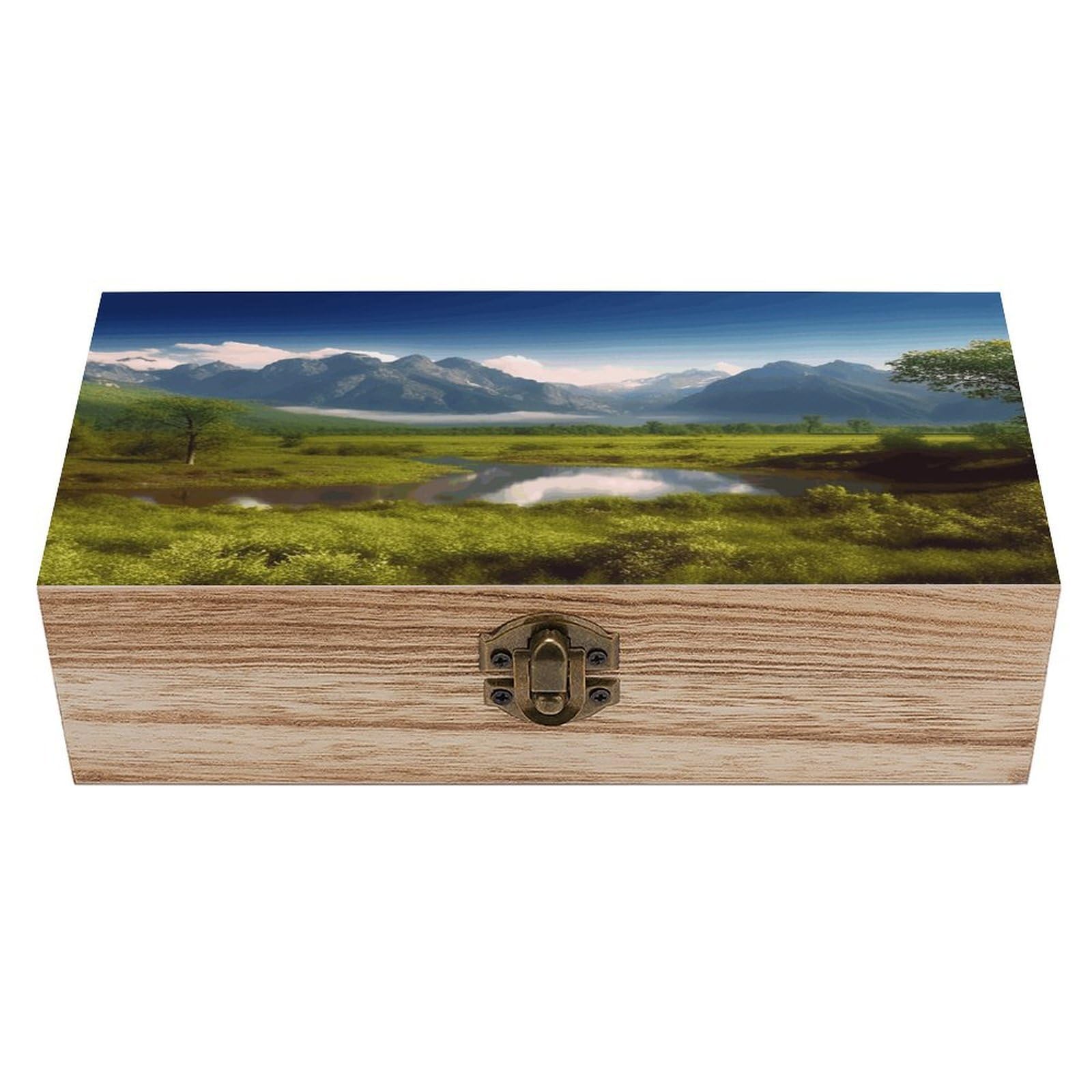 VstaDank Beautiful Scenery Wooden Keepsake Box with Hinged Lid Solid Wood Gift Boxes Beautifully Keepsake Box Jewellery Organiser Retro Memory Treasure Case with Lids Decorative Boxes