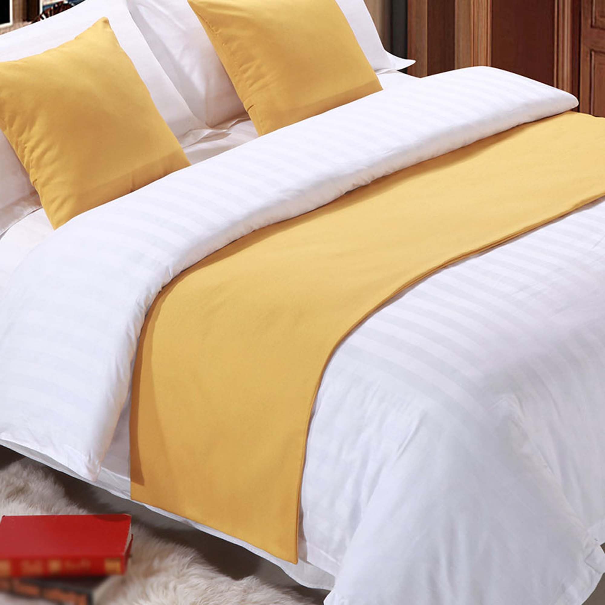 CLMETHE Soft Linen Bedspread Solid Color King Size Bed Runner Scarve Protector Decor for Guesthouse Hotel Bedroom,D-50 * 180CM(1.2m bed)