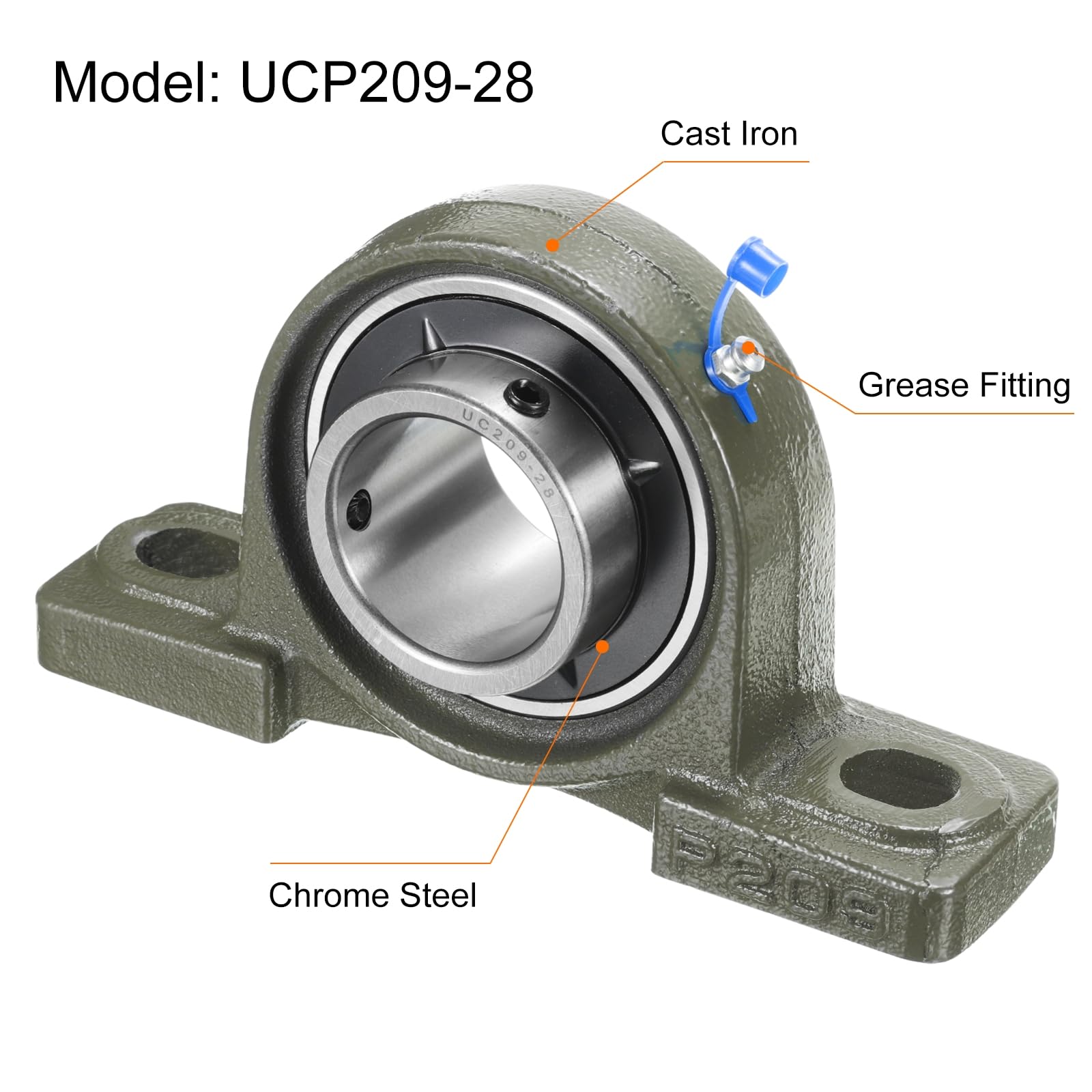 QUARKZMAN 2 Pcs de Cojinetes de Bloque de Almohada UCP209-28 con Orificio de 1-3/4" de Diámetro, Autoalineación, Base de Hierro Fundido Sólido Montada con Cojinetes de Acero Cromado