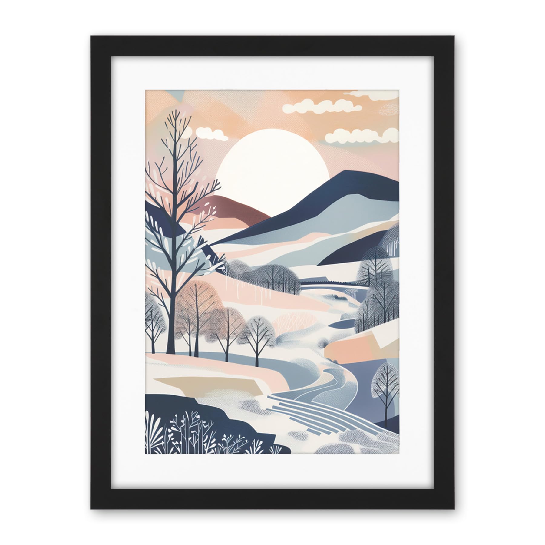 Artery8 Countryside Path in Boho Hill Winter Landscape Artwork Framed Wall Art Print 18X24 Inch