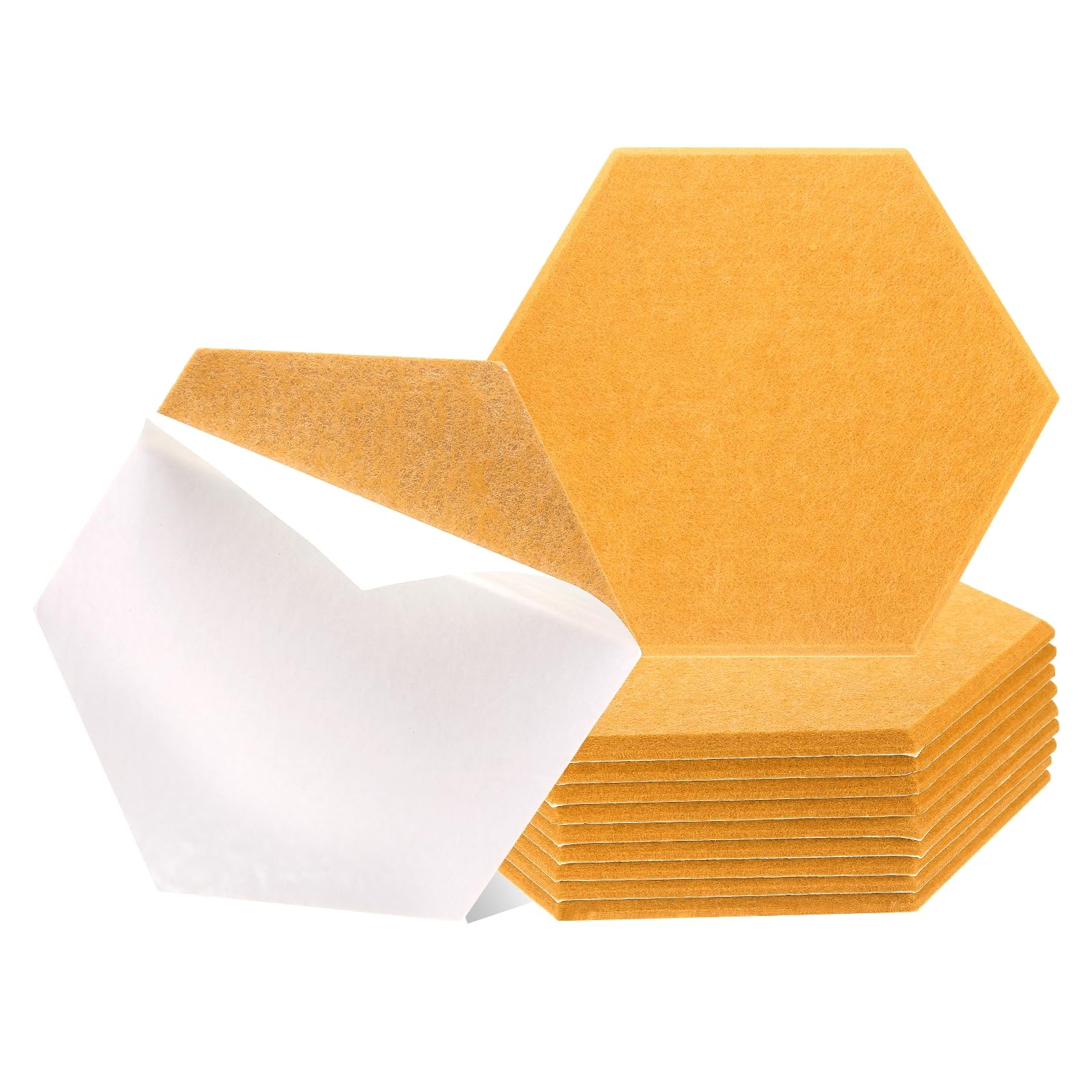 QUARKZMAN 12 Piezas Panel Acústico Autoadhesivo 30 x 26 x 0.9cm Alta Densidad Aislante de Sonido, Paneles Absorbentes de Sonido Hexagonales, Espuma Acustica(Naranja Amarillo)