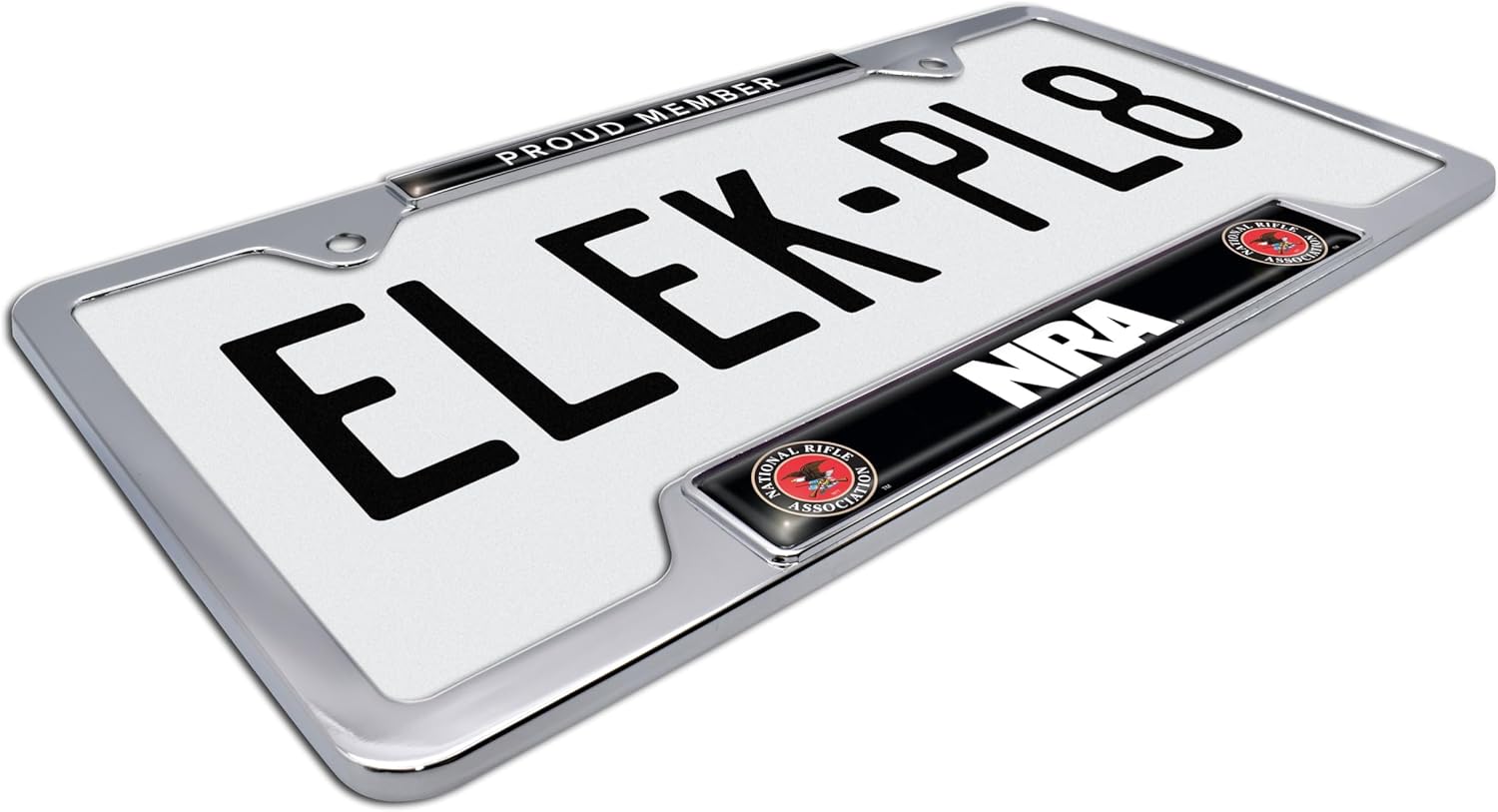 Elektroplate Officially Licensed National Rifle Association NRA Proud Member 3D Doming Chrome-Plated Metal Open Corner License Plate Frame Tag Holder for Car/SUV/Truck Weatherproof Auto Accessory