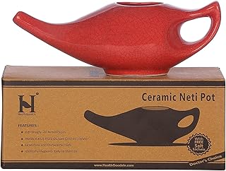 Premium Handcrafted Durable Ceramic Neti Pot, Nasal Cleansing, Dishwasher Safe 225 Ml. - Crackle Pattern Red