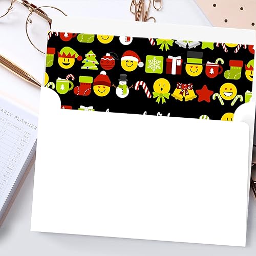 Miniatura 6 de Tarjetas de felicitación de Happy Holidays rojo y verde, divertido patrón de emoji lindo, plegable en blanco para Navidad y Año Nuevo, 4.25 x 5.5