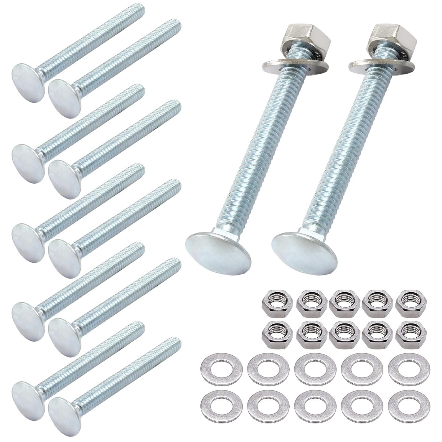 Luomorgo 12 Sets 1/4"-20 x 2 1/2 in. Carriage Bolts, Round Head Square Neck Fully Threaded Screws, Galvanized Steel Carriage Bolts with Hex Nuts, Flat Washers