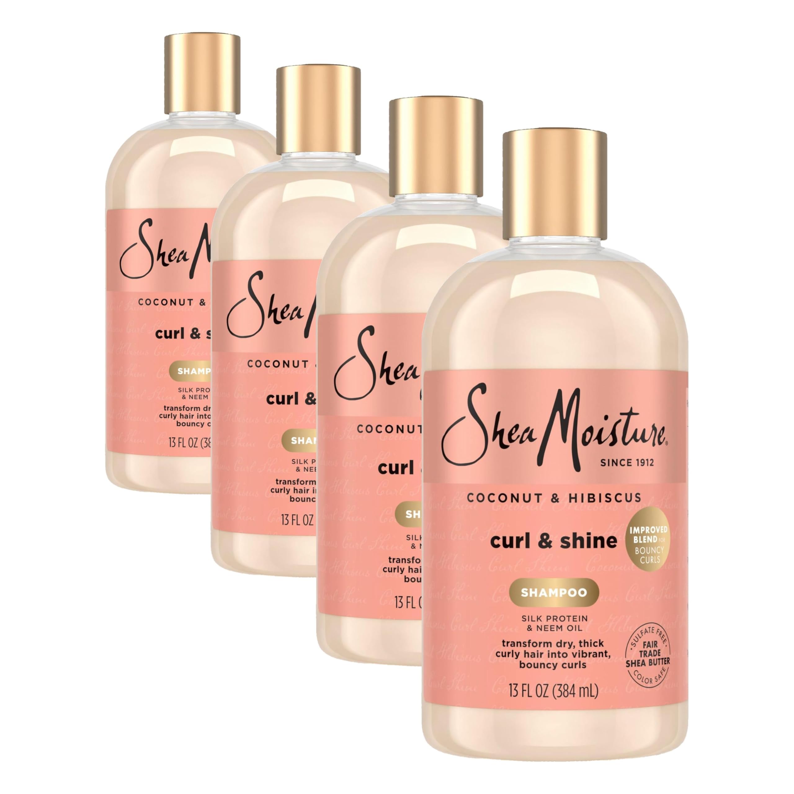 Shea Moisture Curl and Shine Coconut Shampoo Coconut & Hibiscus for Curly Hair Paraben Free Shampoo 13 oz (Pack of 4)