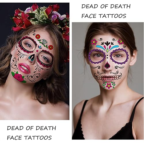 Miniatura 7 de Calcomanías de tatuaje de cara de Halloween, accesorios de festival, decoración de calavera de azúcar, maquillaje facial, bricolaje, autoadhesivo,