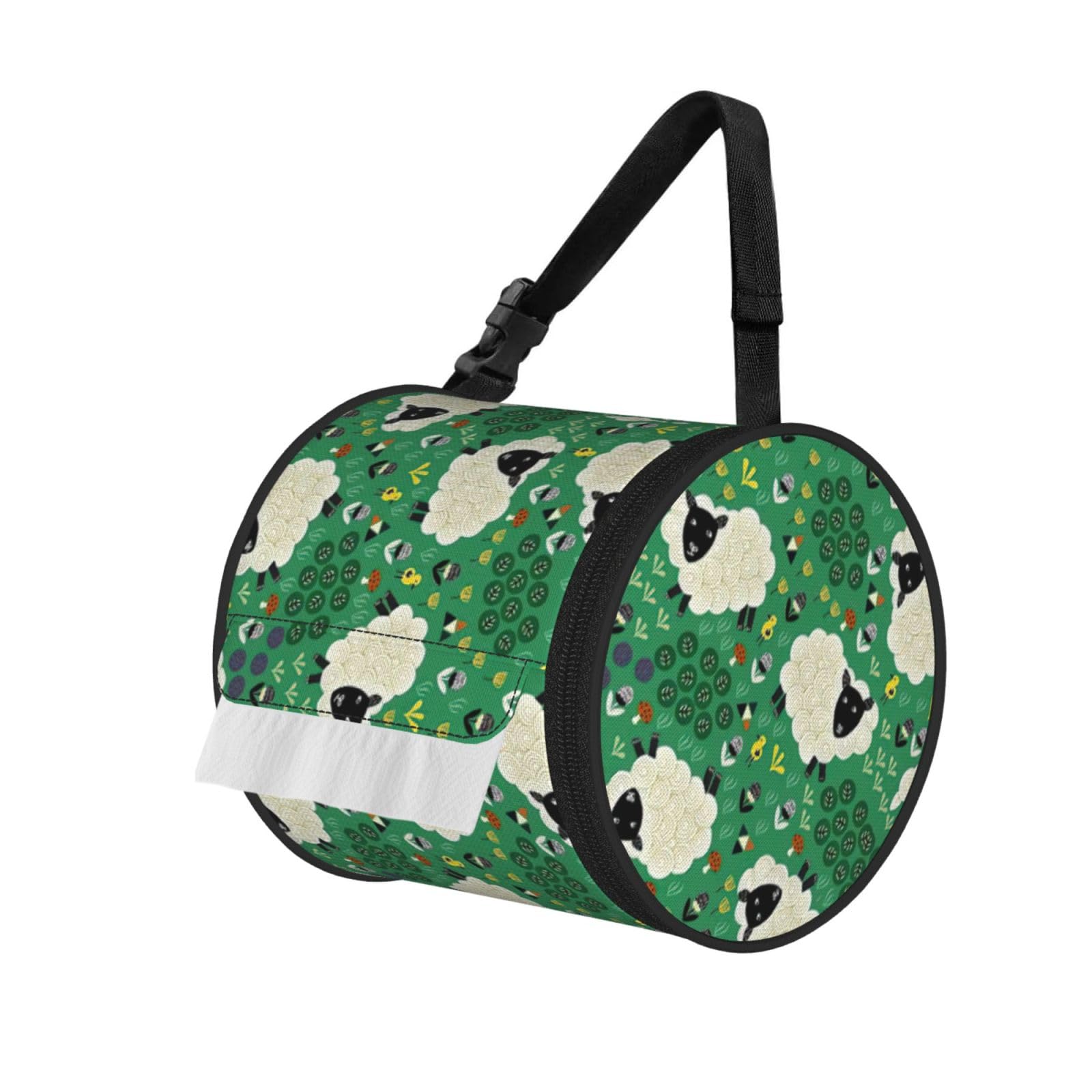 Cute Cartoon Sheep Printed Toilet Paper Holder Bag, Adjustable Strap Roll Paper Organizer for Car Kitchen Outdoor